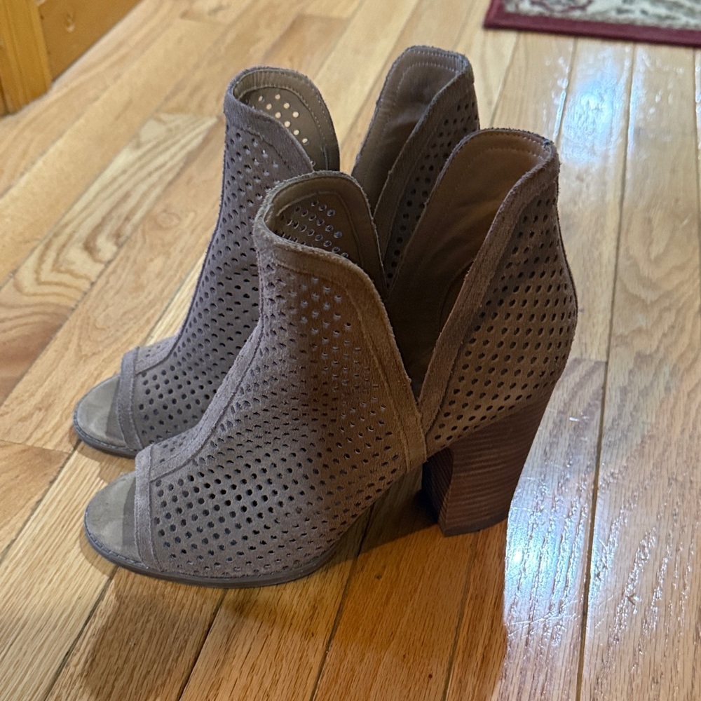 Lucky Brand Gray Peep-Toe Heeled Boots